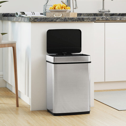 Costway 16 Gallon Trash Can Infrared Motion Sensor Garbage Can with Dual Compartments-Silver - Color: Silver