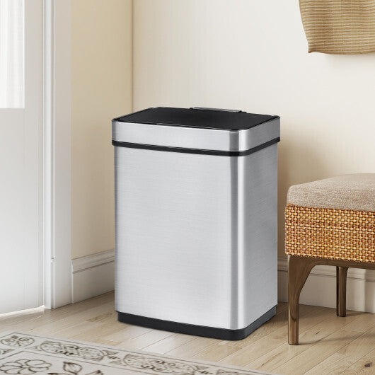 Costway 16 Gallon Trash Can Infrared Motion Sensor Garbage Can with Dual Compartments-Silver - Color: Silver