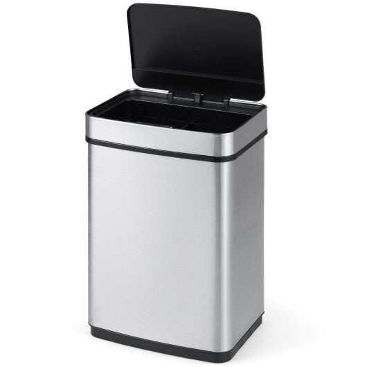 Costway 16 Gallon Trash Can Infrared Motion Sensor Garbage Can with Dual Compartments-Silver - Color: Silver