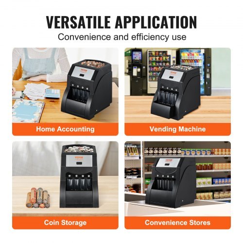 USD Coin Sorter, Coin Sorter Machine for USD Coin 1? 5? 10? 25?, Sorts up to 230 Coins/min, Coin Sorter and Wrapper Machine Holds 200 Coins Included 4 Coin Tubes, Black