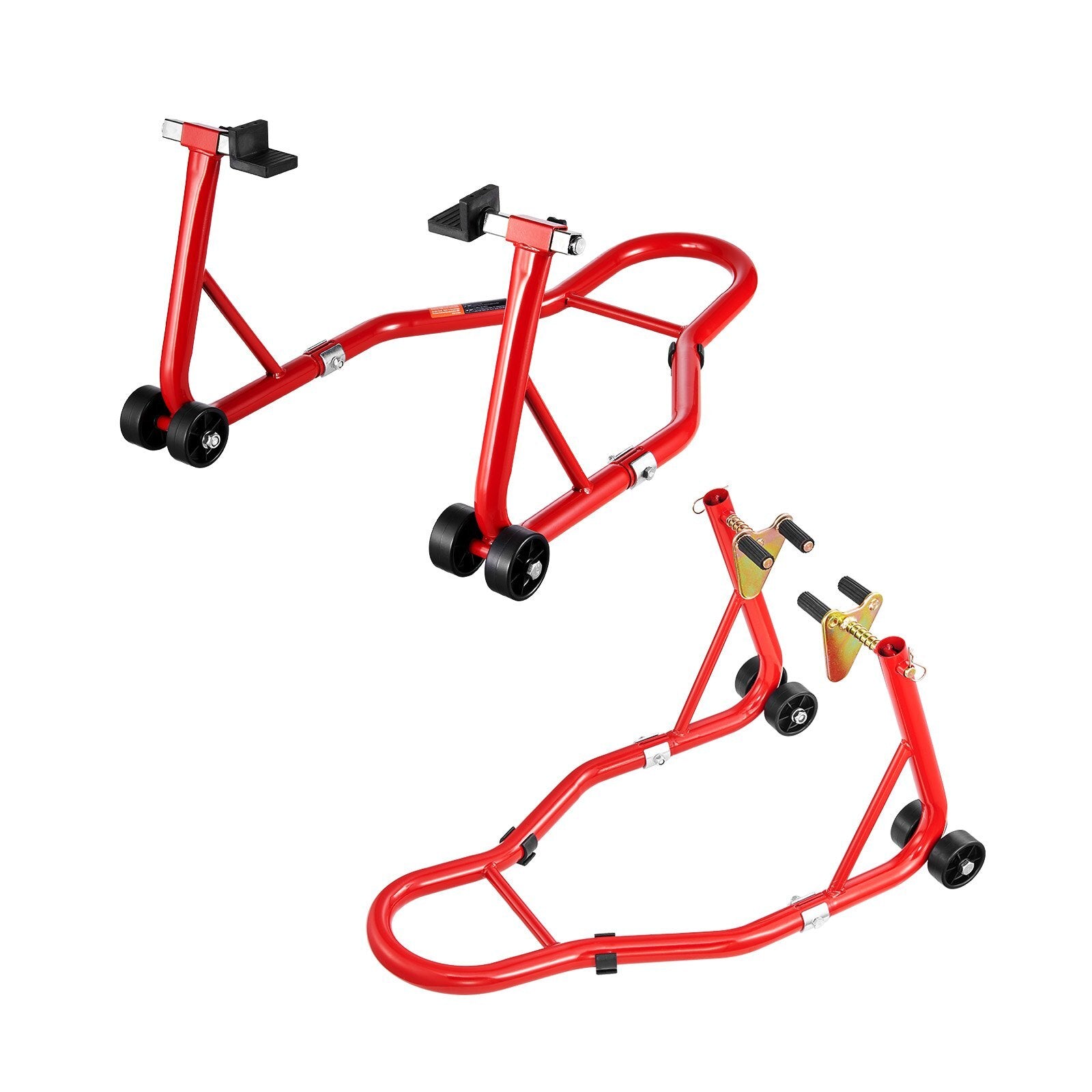 Motorcycle Stand Lift, 850lbs Capacity Front Rear Combo Stand Lift, Front Wheel Dual-Fork Stand, Rear U+L Fork Swingarm Spool Stand, for Most Yamaha Honda Kawasaki Suzuki Motorcycles, Red