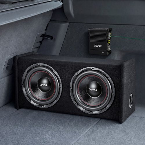 Subwoofer Bass Package, 12 in, 490W RMS, Dual Car Audio Subwoofer and Amp Package, with Loaded Enclosure, Separate Amplifier, and Wiring Kit, for Various Vehicles Trunks, Car Audio Systems