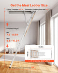 Aluminum Attic Ladder, Fits 9.8'-10.3'/7.66'-9.8' Ceiling Height, 54" x 22.5" Opening, 375 lbs Load Capacity, Multi-Purpose Foldable Lightweight and Portable Attic Stairs for Convenient Access