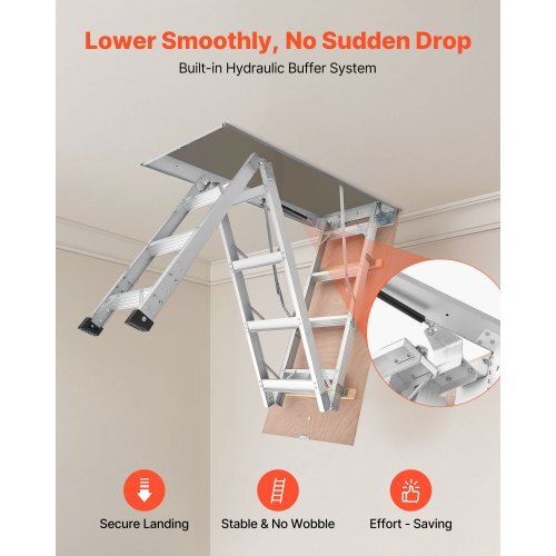 Aluminum Attic Ladder, Fits 9.8'-10.3'/7.66'-9.8' Ceiling Height, 54" x 22.5" Opening, 375 lbs Load Capacity, Multi-Purpose Foldable Lightweight and Portable Attic Stairs for Convenient Access