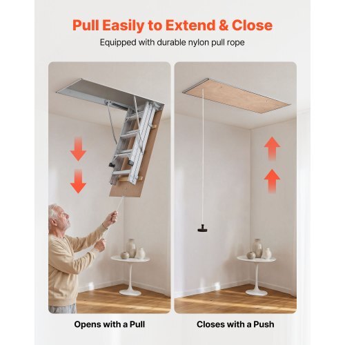 Aluminum Attic Ladder, Fits 9.8'-10.3'/7.66'-9.8' Ceiling Height, 54" x 22.5" Opening, 375 lbs Load Capacity, Multi-Purpose Foldable Lightweight and Portable Attic Stairs for Convenient Access