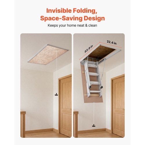 Aluminum Attic Ladder, Fits 9.8'-10.3'/7.66'-9.8' Ceiling Height, 54" x 22.5" Opening, 375 lbs Load Capacity, Multi-Purpose Foldable Lightweight and Portable Attic Stairs for Convenient Access