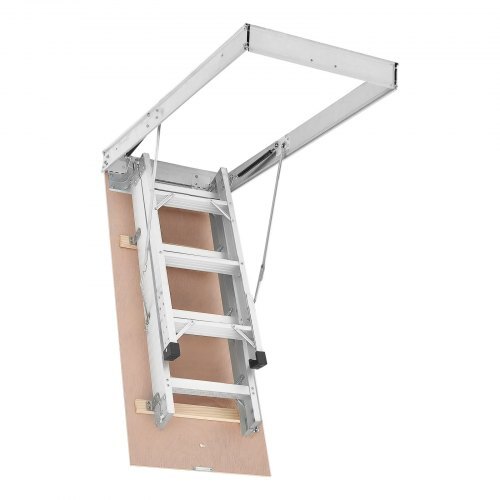Aluminum Attic Ladder, Fits 9.8'-10.3'/7.66'-9.8' Ceiling Height, 54" x 22.5" Opening, 375 lbs Load Capacity, Multi-Purpose Foldable Lightweight and Portable Attic Stairs for Convenient Access