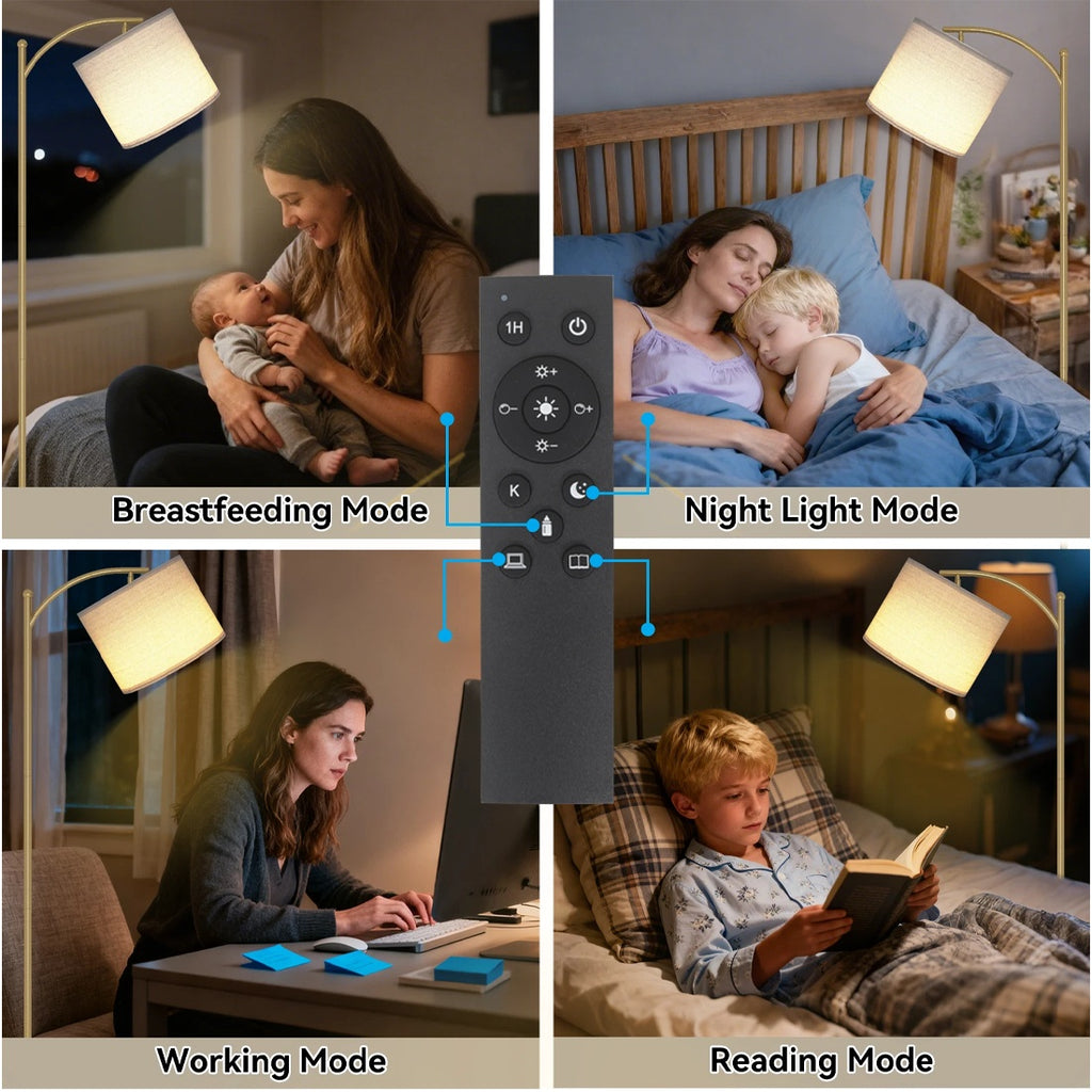 Floor Lamp Free Standing Light With Bulb Linen Shade Remote Control Bedroom