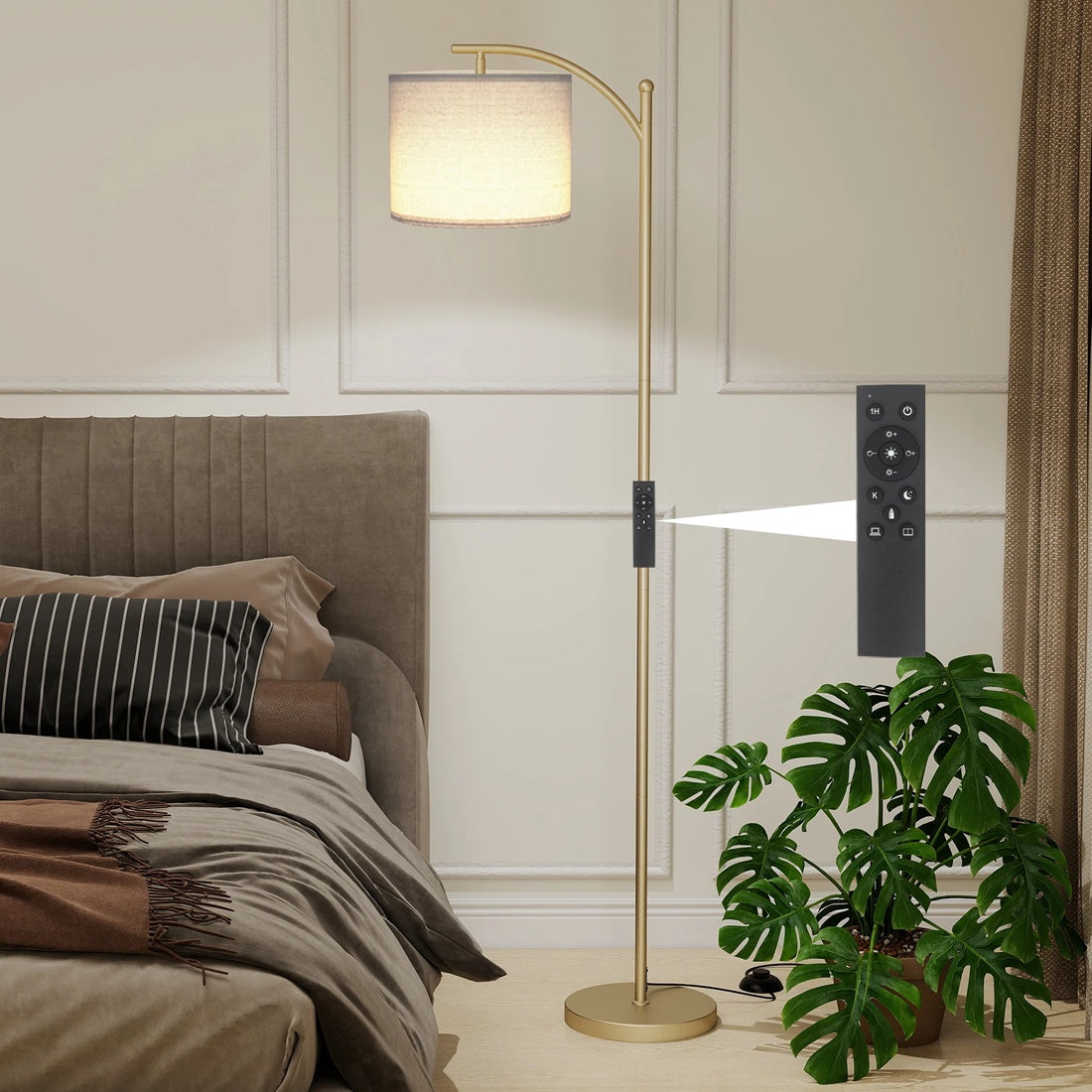 Floor Lamp Free Standing Light With Bulb Linen Shade Remote Control Bedroom