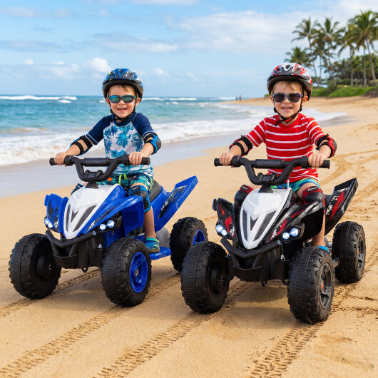 Costway 12V Kids Ride On ATV 4-Wheeler Quad with LED Lights and 7 mph Max Speed-Black - Color: Black
