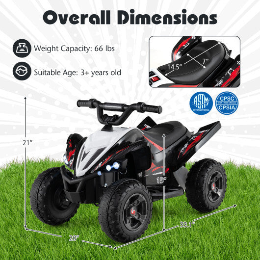 Costway 12V Kids Ride On ATV 4-Wheeler Quad with LED Lights and 7 mph Max Speed-Black - Color: Black